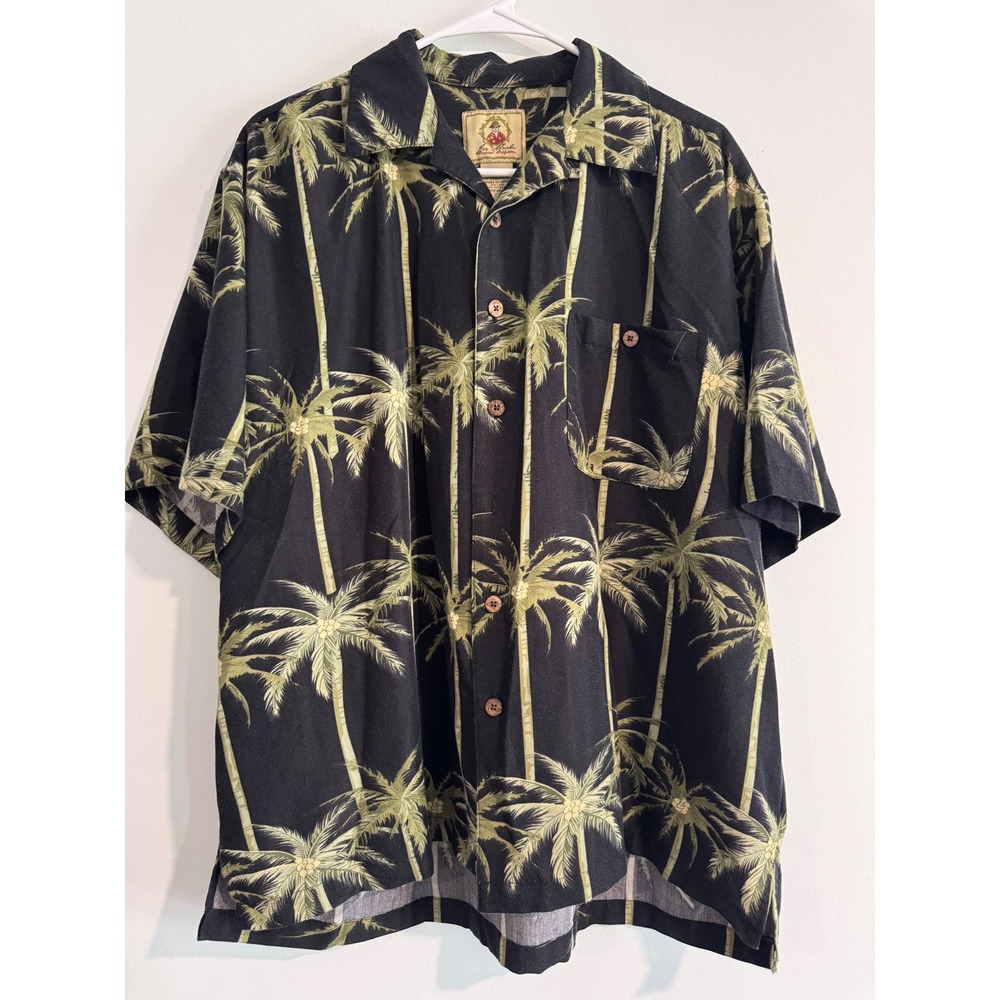 Vacation Joe Marlin Palm Trees Print Camp Shirt Mens‎ XL Black Tropical Restort